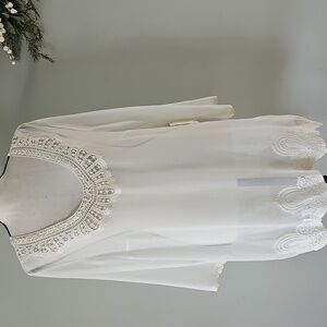 Coldwater Creek NWT Fluer De Lis Ivory Sheer Tunic Top Size Sm.